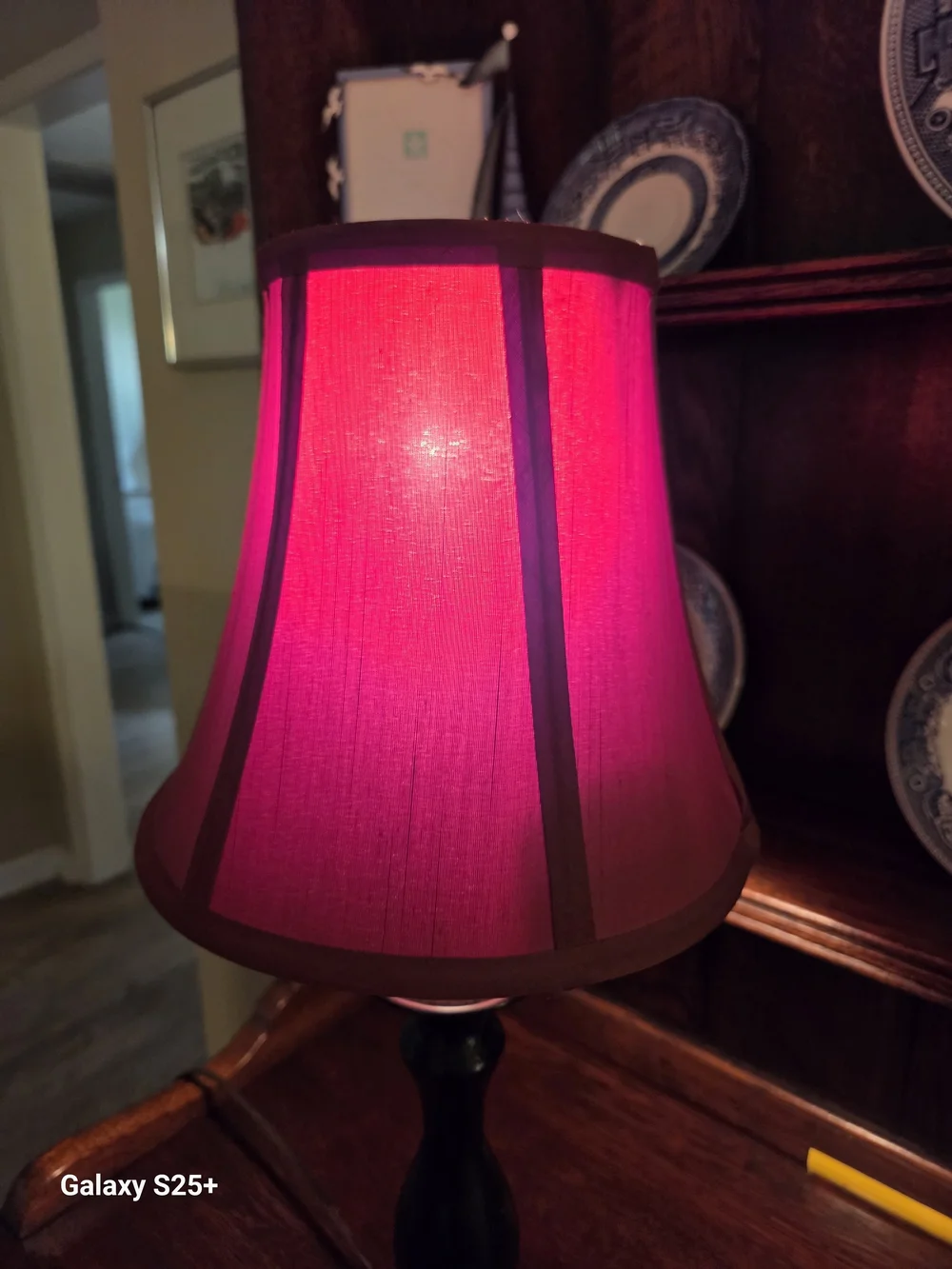 Home Accents Red Fabric Shade Table Lamp with Black Turned Base